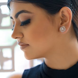 SQUARE OVAL SHAPE DIAMOND EARRINGS